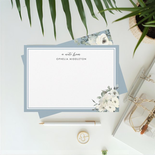 Classic Dusty Blue Border Floral  Card (Creator Uploaded)