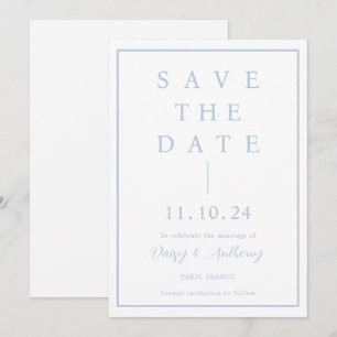 Classic Dusty Blue Border Simple Elegant Save The Date