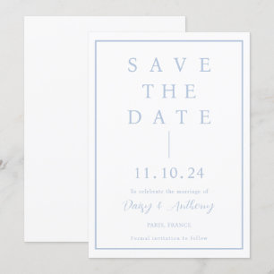 Classic Dusty Blue Border   Simple Elegant Save The Date