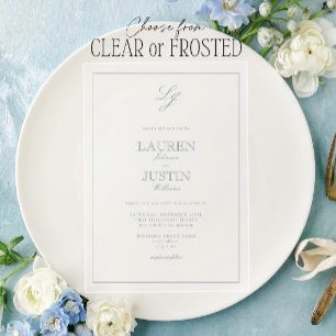 Classic Dusty Blue Calligraphy Monogram Wedding Acrylic Invitations