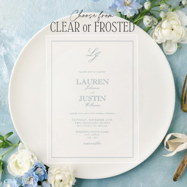 Classic Dusty Blue Calligraphy Monogram Wedding Acrylic Invitations (Creator Uploaded)