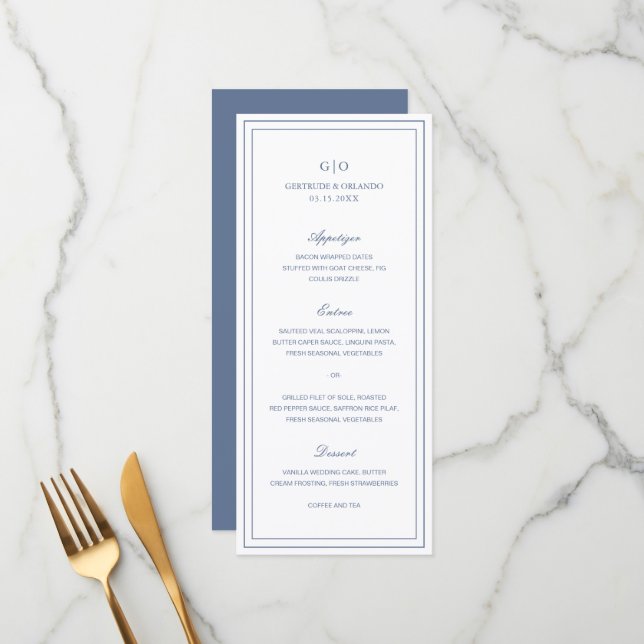 Classic Dusty Blue Elegant Wedding Menu (Front/Back In Situ)