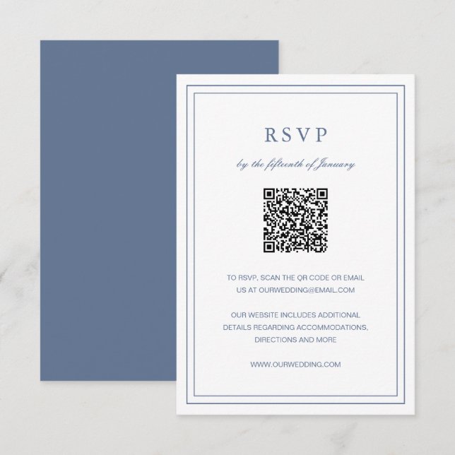 Classic Dusty Blue Elegant Wedding RSVP Card (Front/Back)