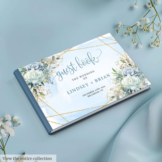 Classic Dusty Blue Flowers Gold Wedding Guest Book (Classic Dusty Blue Flowers Gold Wedding Guest Book

)
