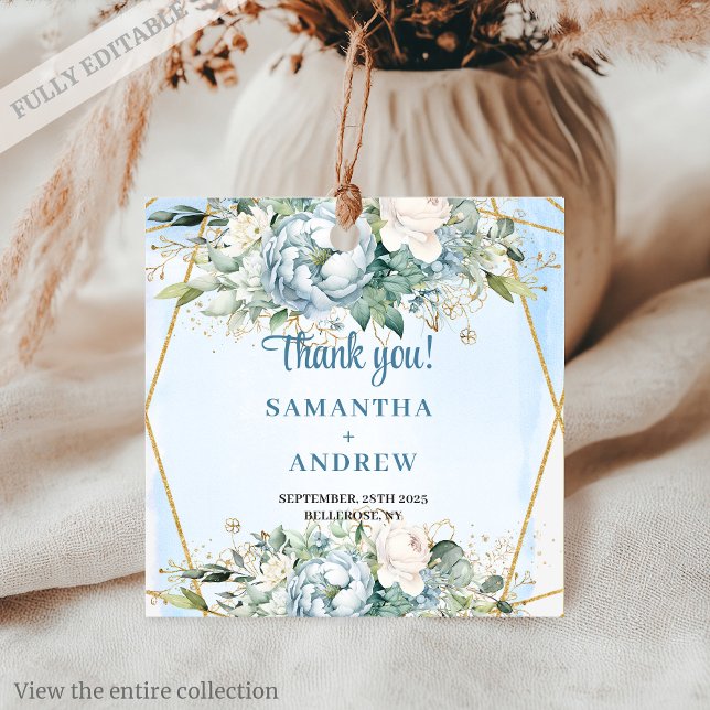 Classic Dusty Blue Gold Frame Wedding Favour Tag (Classic Dusty Blue Gold Frame Wedding Favor Tag

)