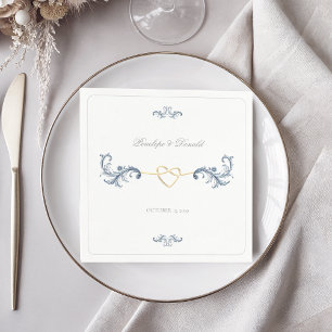 Classic Dusty Blue Gold Wedding Napkin