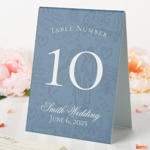 Classic Dusty Blue Hand Drawn Wedding Sketch Art