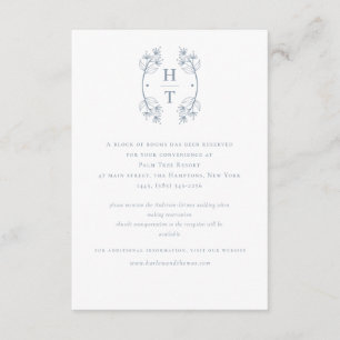 Classic Dusty Blue Monogram Crest Wedding  Enclosure Card