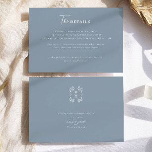 Classic Dusty Blue Monogram Crest Wedding  Enclosure Card