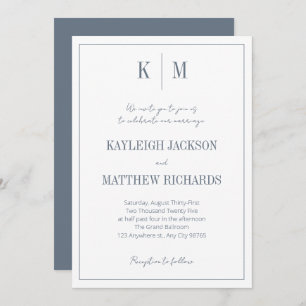 Classic Dusty Blue Monogram Elegant Wedding  Invitation