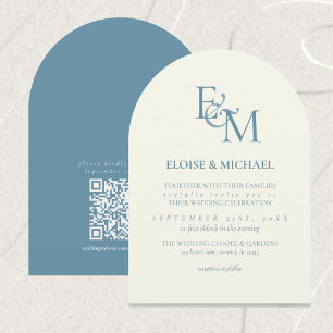 Classic Dusty Blue Monogram Minimalist Wedding Invitation
