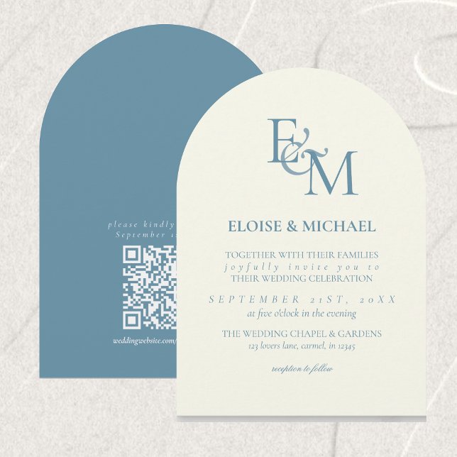 Classic Dusty Blue Monogram Minimalist Wedding Invitation (Classic Dusty Blue Monogram Minimalist Wedding Invitation)