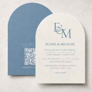 Classic Dusty Blue Monogram Minimalist Wedding Invitation