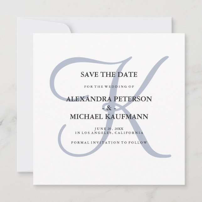 Classic Dusty Blue Monogram Save The Date (Front)