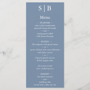 Classic Dusty Blue Monogram Wedding Menu