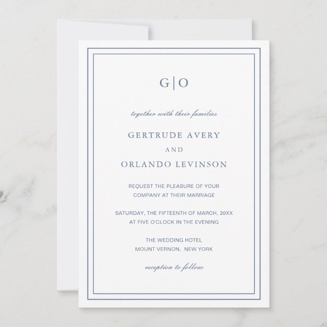 Classic Dusty Blue QR Code Elegant Wedding Invitation (Front)