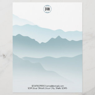 Classic Dusty Blue Rolling Mountains View Custom Letterhead