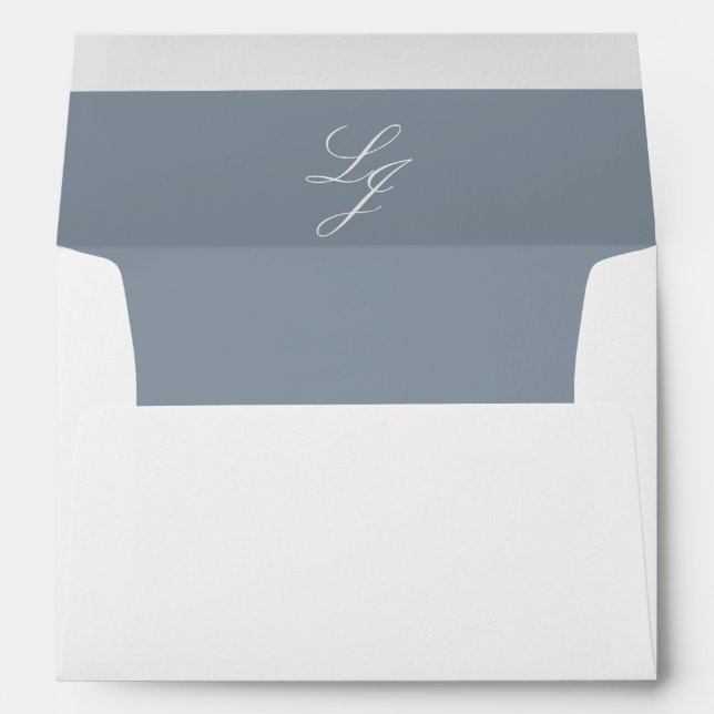 Classic Dusty Blue Script Monogram Return Address Envelope (Back (Bottom))