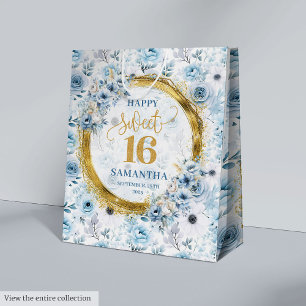 Classic Dusty Blue Sweet Sixteen Gold Glitter Bags