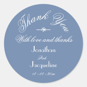 Classic Dusty Blue Thank You Custom Names Wedding Round Sticker