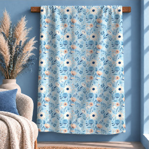 Classic Dusty Blue Watercolor Botanical Blanket