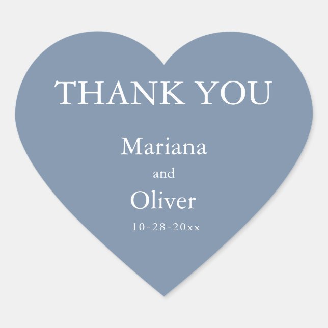 Classic Dusty Blue Wedding Heart Sticker (Front)