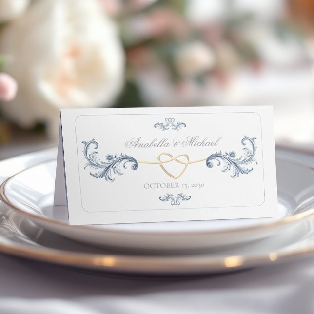 Classic Dusty Blue Wedding Place Card (Creator Uploaded)