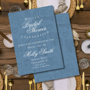 Classic Dusty Blue Wedding Sketch Bridal Shower Invitation