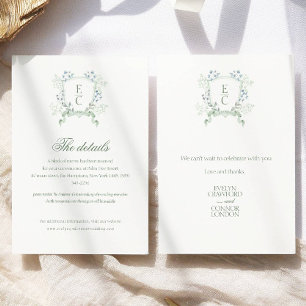 Classic Dusty Green Monogram Crest Wedding  Enclosure Card