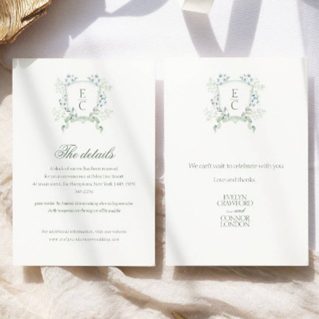 Classic Dusty Green Monogram Crest Wedding  Enclosure Card (Creator Uploaded)