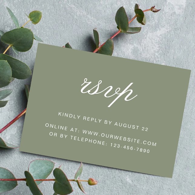 Classic Dusty Green Script Wedding RSVP Card (Classic dusty green script RSVP cards help guests respond with timeless elegance and ease.)