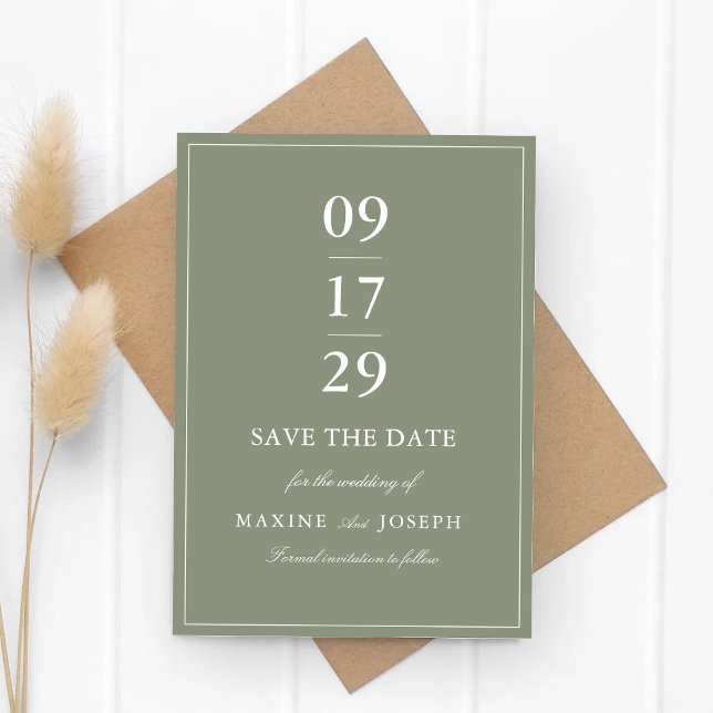 Classic Dusty Green Script Wedding Save The Date (Classic dusty green save the dates help guests mark the day with timeless style.)
