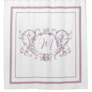 Classic dusty pink Border Script Monogram Shower Curtain