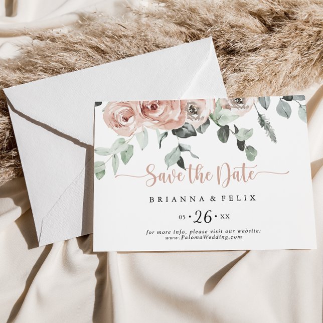 Classic Dusty Pink Floral Horizontal Wedding   Save The Date (Creator Uploaded)