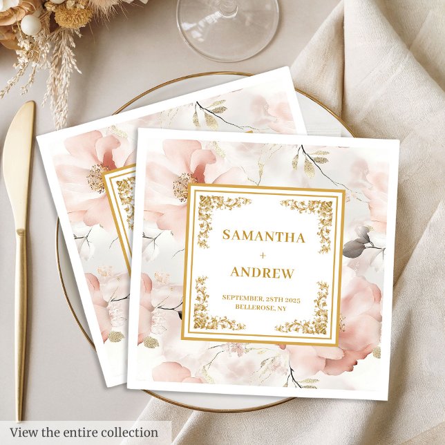 Classic dusty pink gold floral wedding napkins (Classic dusty pink gold floral wedding napkins)