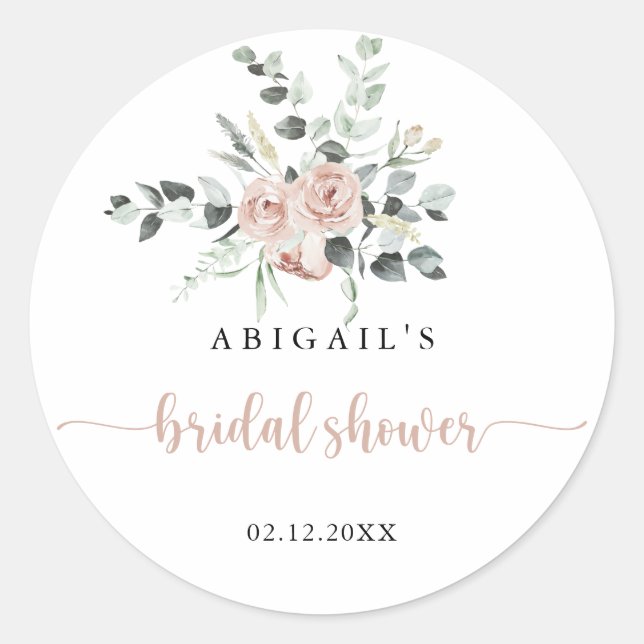 Classic Dusty Pink Rose Bridal Shower Favour   Round Sticker (Front)