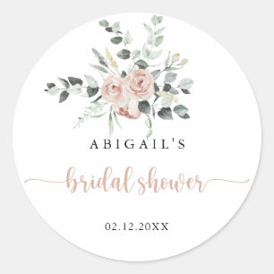 Classic Dusty Pink Rose Bridal Shower Favour   Round Sticker