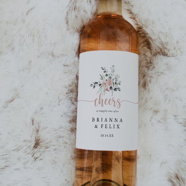 Classic Dusty Pink Rose Cheers Wedding Wine Labels (Creator Uploaded)