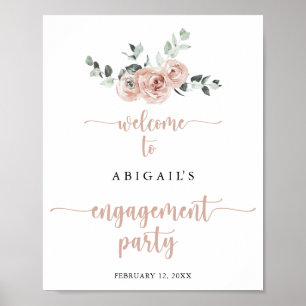 Classic Dusty Pink Rose Engagement Party Welcome Poster