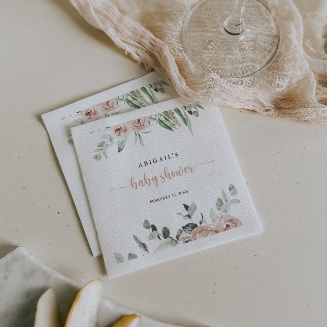 Classic Dusty Pink Rose Floral Baby Shower  Napkin (Creator Uploaded)