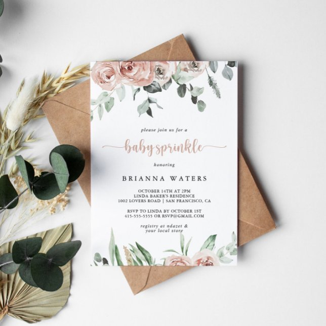 Classic Dusty Pink Rose Floral Baby Sprinkle  Invitation (Creator Uploaded)