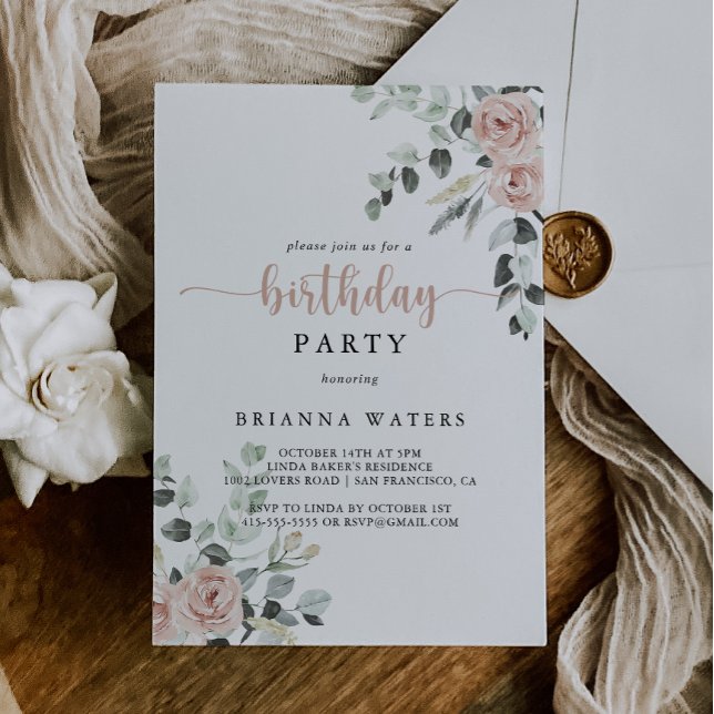 Classic Dusty Pink Rose Floral Birthday Party Invitation (Creator Uploaded)