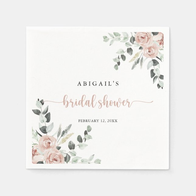 Classic Dusty Pink Rose Floral Bridal Shower  Napkin (Front)