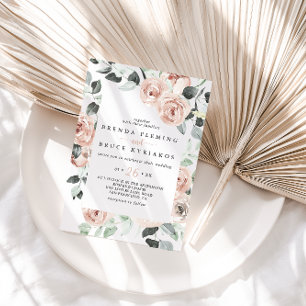 Classic Dusty Pink Rose Floral Casual Wedding  Invitation