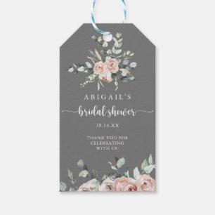 Classic Dusty Pink Rose Floral Grey Bridal Shower Gift Tags