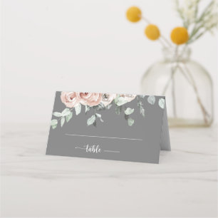 Classic Dusty Pink Rose Floral Grey Wedding  Place Card