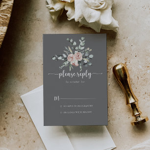 Classic Dusty Pink Rose Floral Grey Wedding RSVP