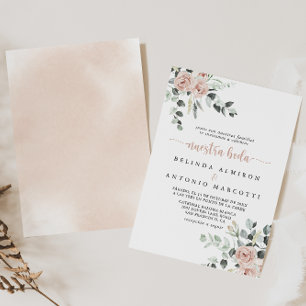 Classic Dusty Pink Rose Floral Nuestra Boda Invitation