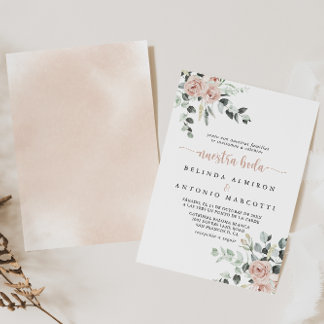 Classic Dusty Pink Rose Floral Nuestra Boda Invitation