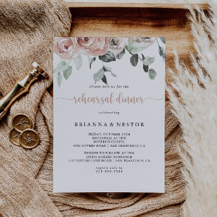 Classic Dusty Pink Rose Floral Rehearsal Dinner Invitation